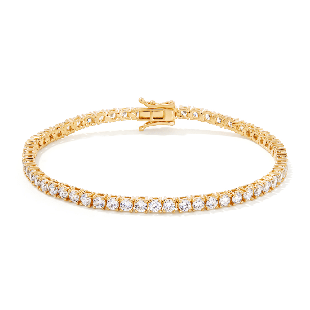 19cm Cubic Zirconia 3mm Tennis Bracelet in 18kt Fine Gold Plated Sterling Silver Bracelets Bevilles 
