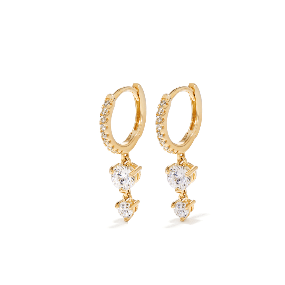Cubic Zirconia Hoop Drop Earrings in 18kt Fine Gold Plated Sterling Silver Earrings Bevilles 
