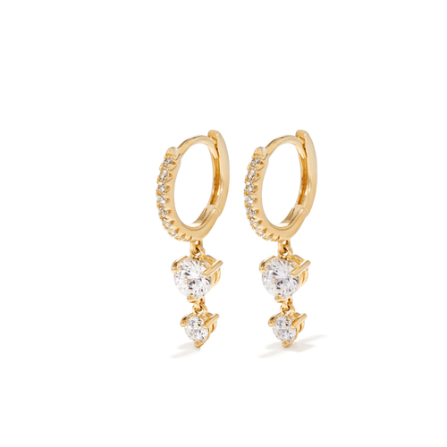 Cubic Zirconia Hoop Drop Earrings in 18kt Fine Gold Plated Sterling Silver Earrings Bevilles 