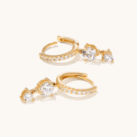 Cubic Zirconia Hoop Drop Earrings in 18kt Fine Gold Plated Sterling Silver Earrings Bevilles 