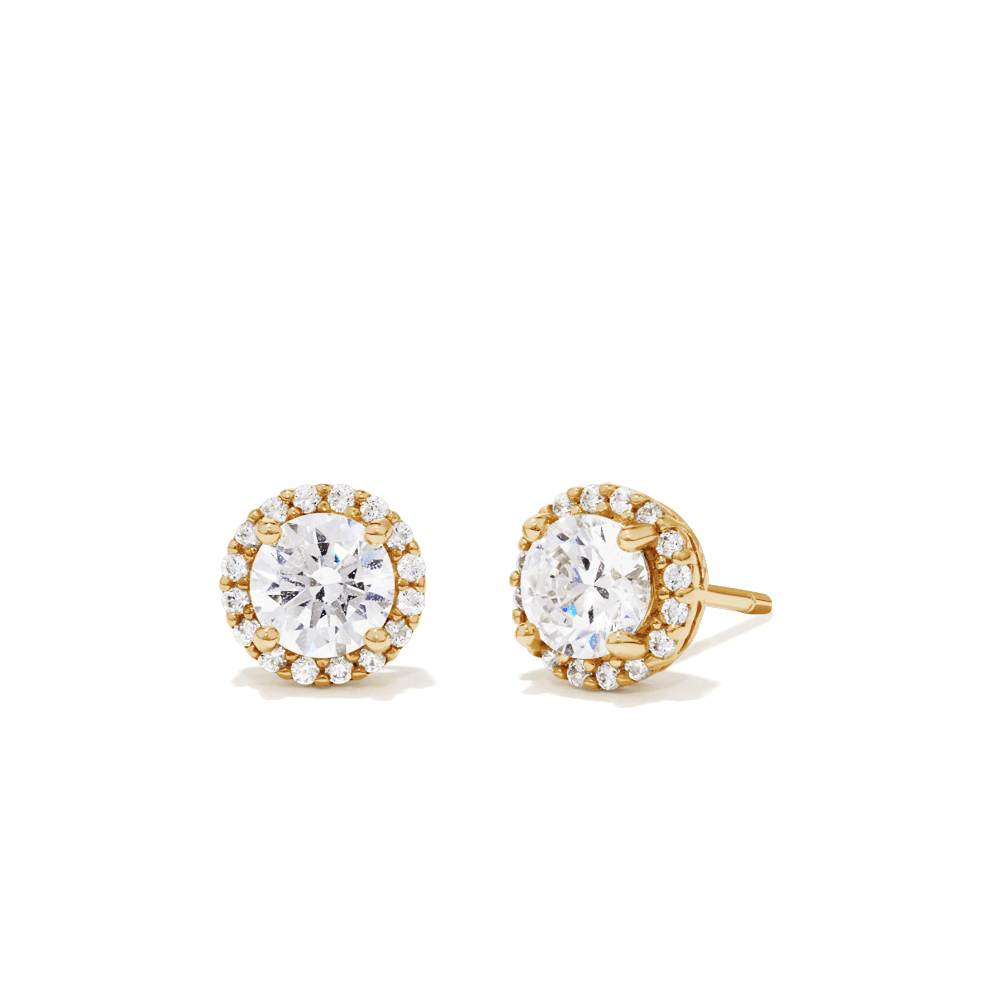 Cubic Zirconia 5mm Halo Stud Earrings in 18kt Fine Gold Plated Sterling Silver Earrings Bevilles 