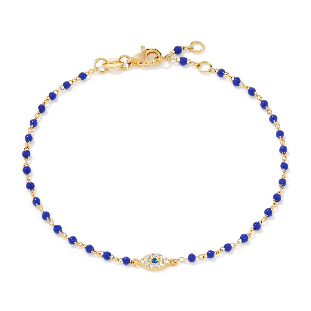 19cm Cubic Zirconia and Enamel Evil Eye Bracelet in 18kt Fine Gold Plated Sterling Silver Bracelets Bevilles 