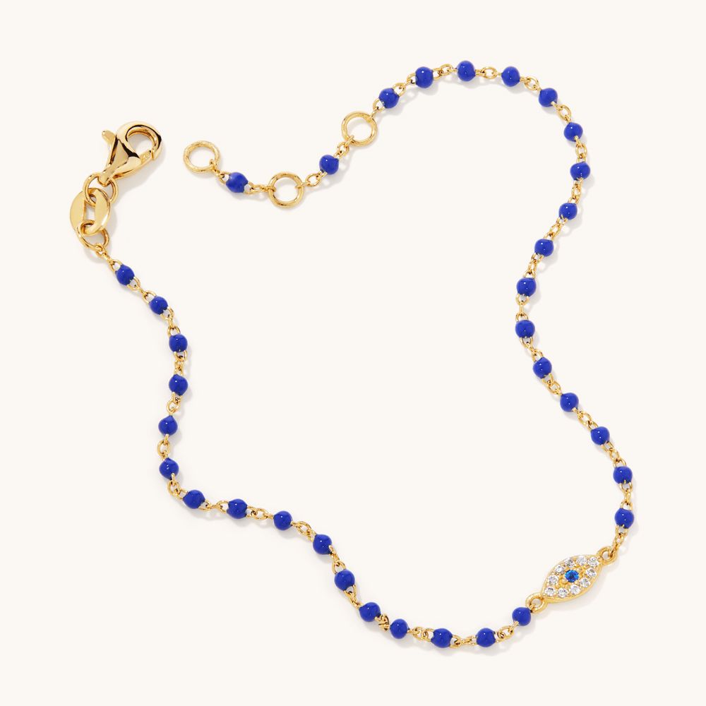 19cm Cubic Zirconia and Enamel Evil Eye Bracelet in 18kt Fine Gold Plated Sterling Silver Bracelets Bevilles 