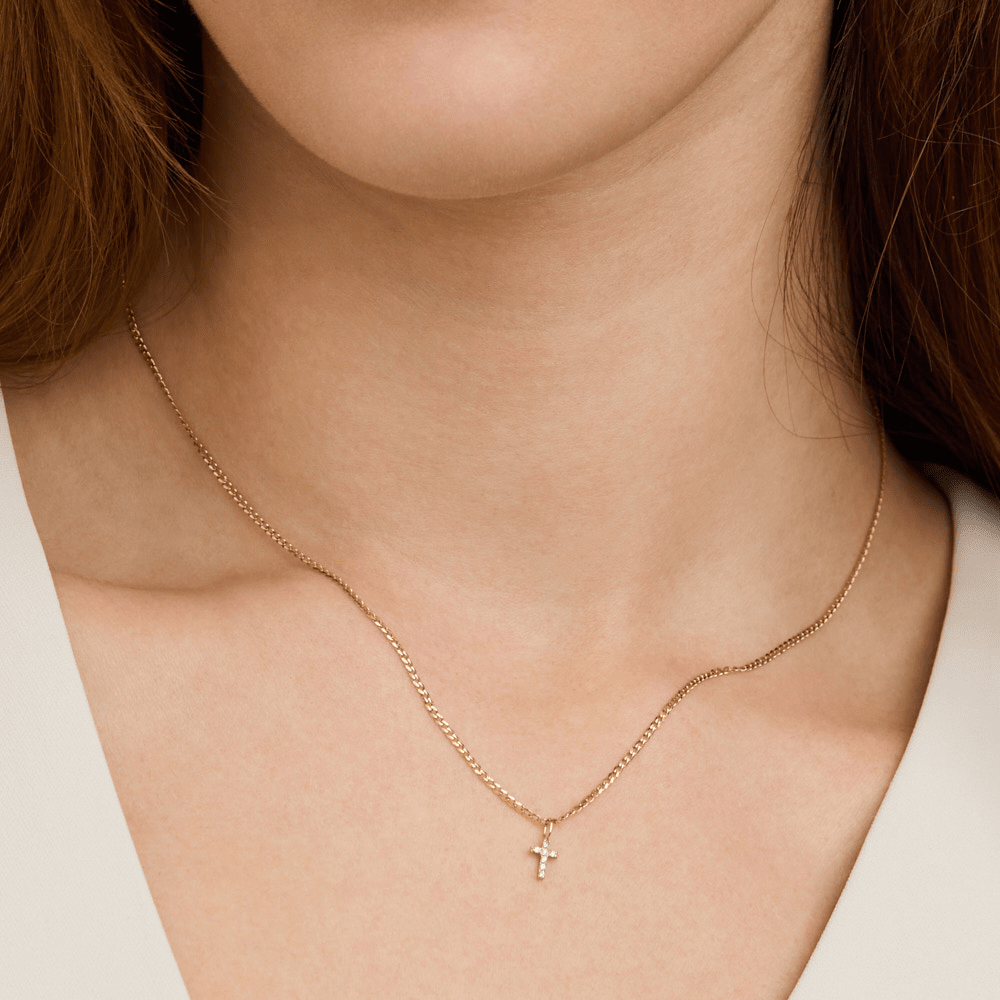 11mm Cubic Zirconia Cross Pendant in 9kt Yellow Gold Pendants Bevilles 