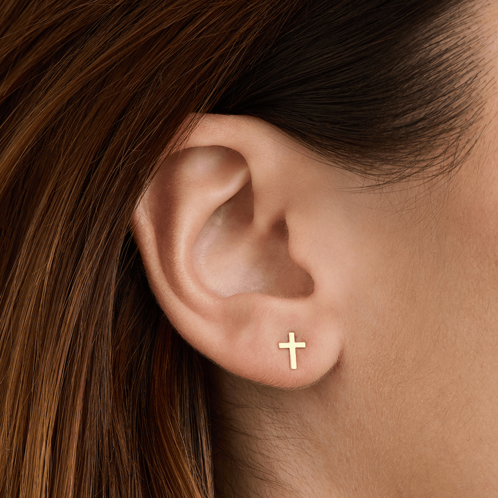 Cross Studs in 9kt Yellow Gold Earrings Bevilles 