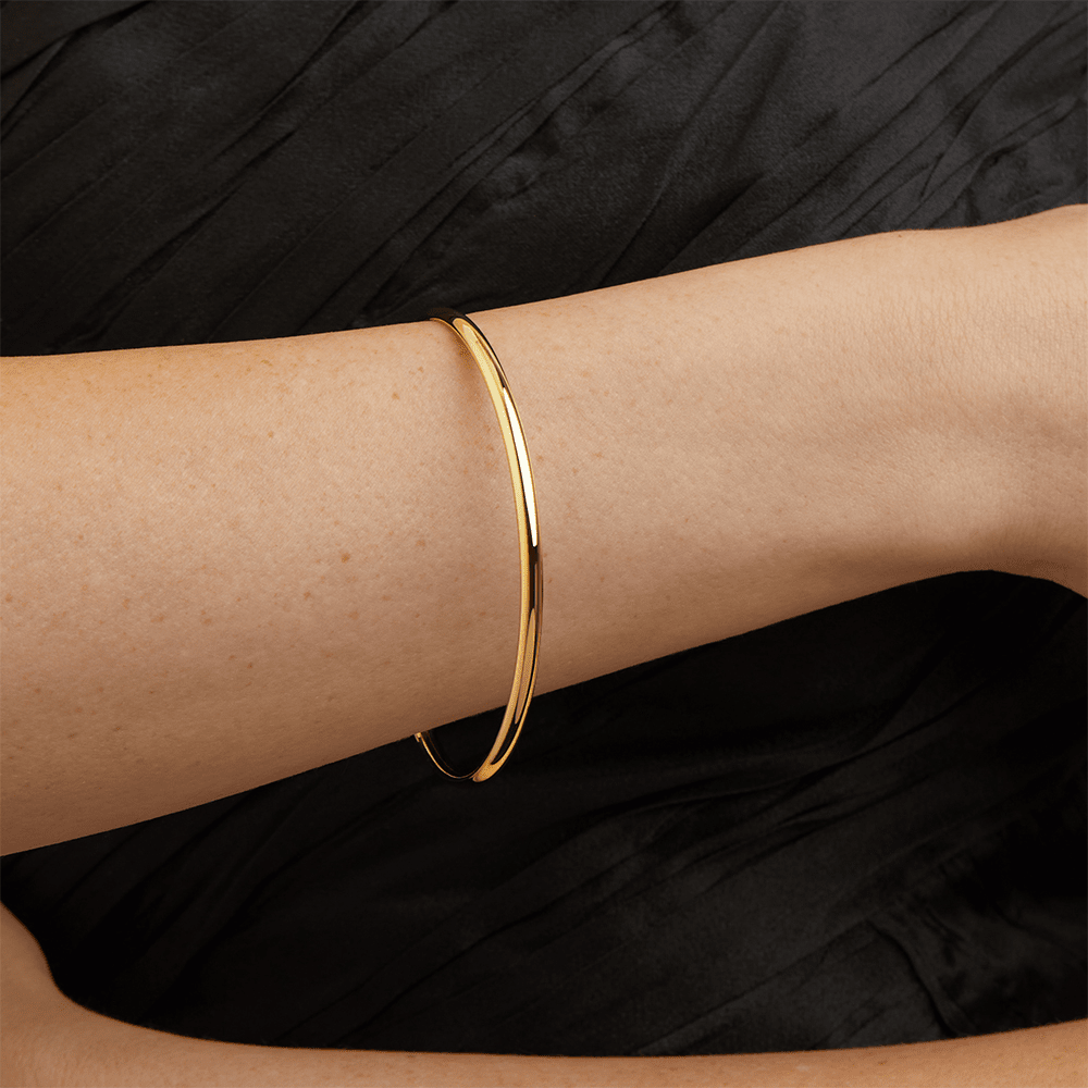 69mm Half Round 3.5mm Bangle in 9kt Bonded Gold Silver Filled Bangles Bevilles 