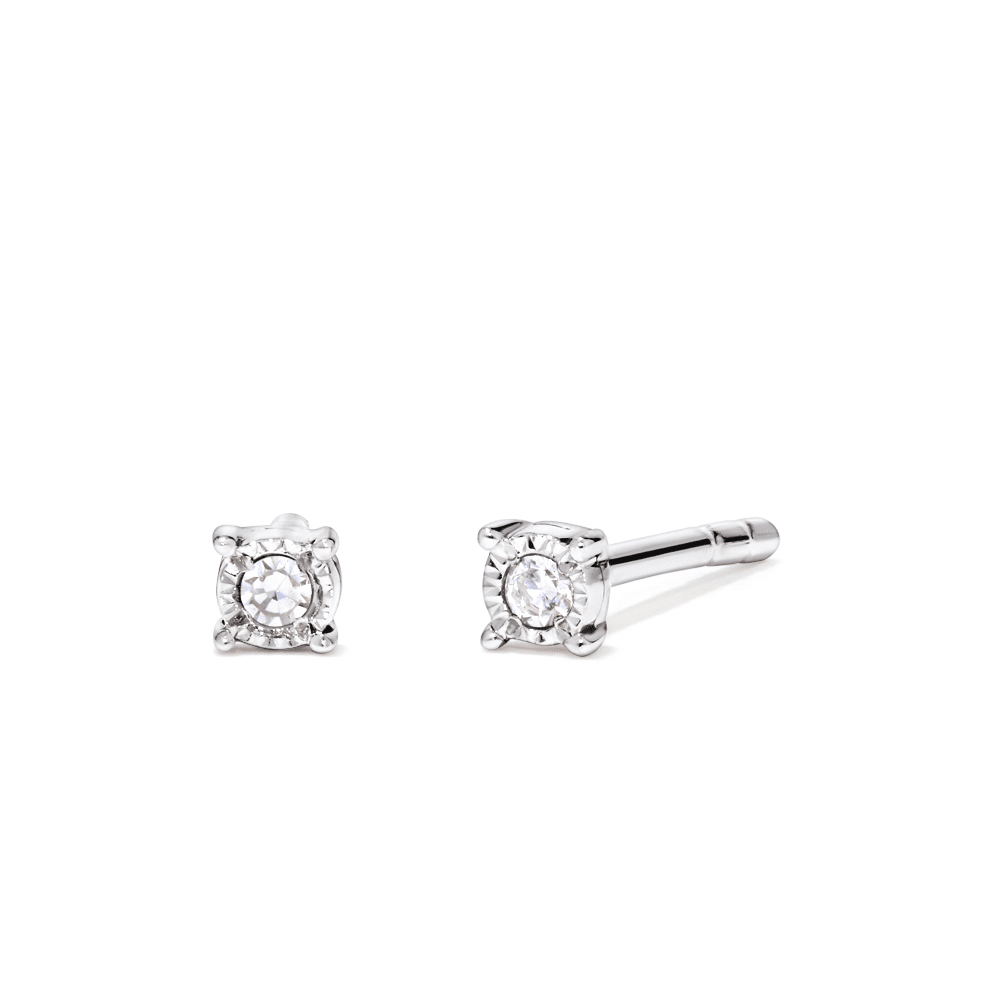 Miracle Solitaire Laboratory-Grown Diamond Set Stud Earrings in Rhodium Plated Sterling Silver Earrings Bevilles 