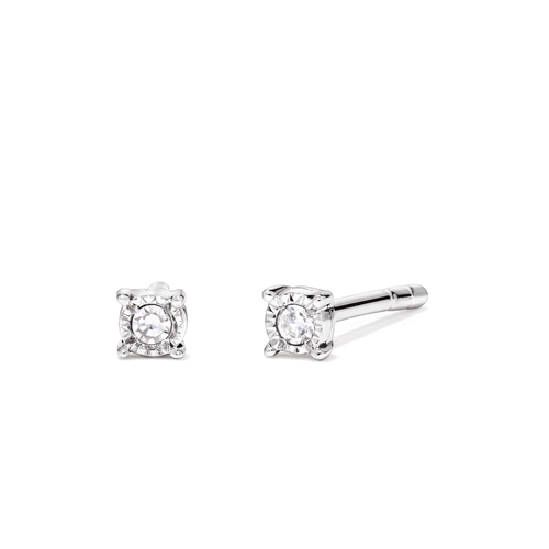 Miracle Solitaire Laboratory-Grown Diamond Set Stud Earrings in Rhodium Plated Sterling Silver Earrings Bevilles 