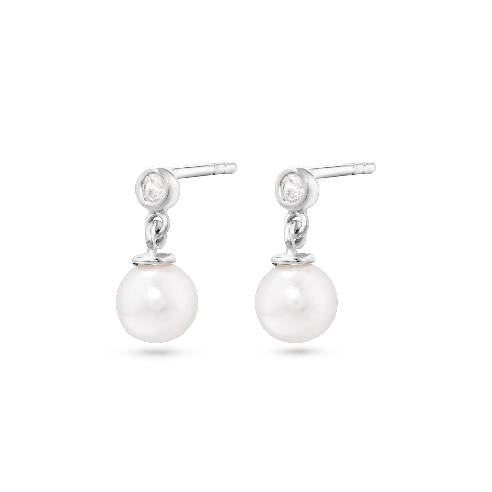 12mm Synthetic Pearl and Cubic Zirconia Drop Stud Earring in Sterling Silver Earrings Bevilles 
