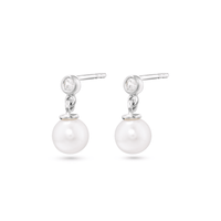 12mm Synthetic Pearl and Cubic Zirconia Drop Stud Earring in Sterling Silver Earrings Bevilles 