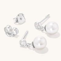 12mm Synthetic Pearl and Cubic Zirconia Drop Stud Earring in Sterling Silver Earrings Bevilles 