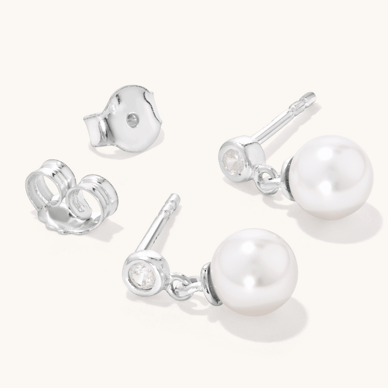 Orecchini In Argento Sterling Con Perla Bianca Coltivata 8mm E Zircone Cubico 4mm - Eleganti E Raffinati - 2