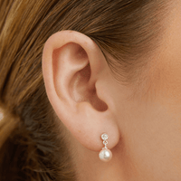 12mm Synthetic Pearl and Cubic Zirconia Drop Stud Earring in Sterling Silver Earrings Bevilles 