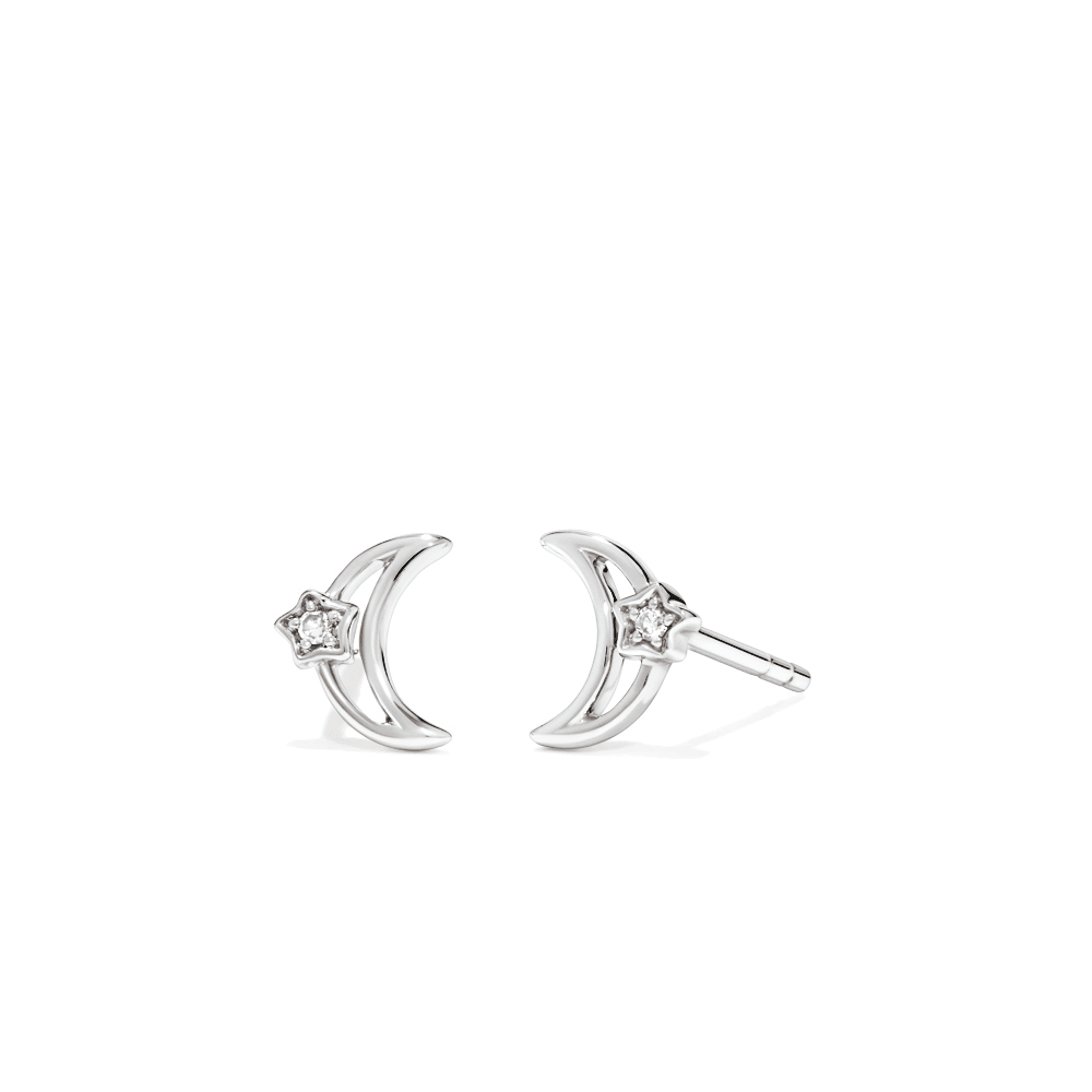 Star Moon Laboratory-Grown Diamond Set Stud Earrings in Rhodium Plated Sterling Silver Earrings Bevilles 