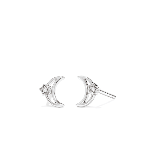 Star Moon Laboratory-Grown Diamond Set Stud Earrings in Rhodium Plated Sterling Silver Earrings Bevilles 