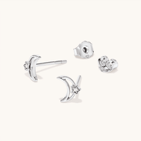 Star Moon Laboratory-Grown Diamond Set Stud Earrings in Rhodium Plated Sterling Silver Earrings Bevilles 
