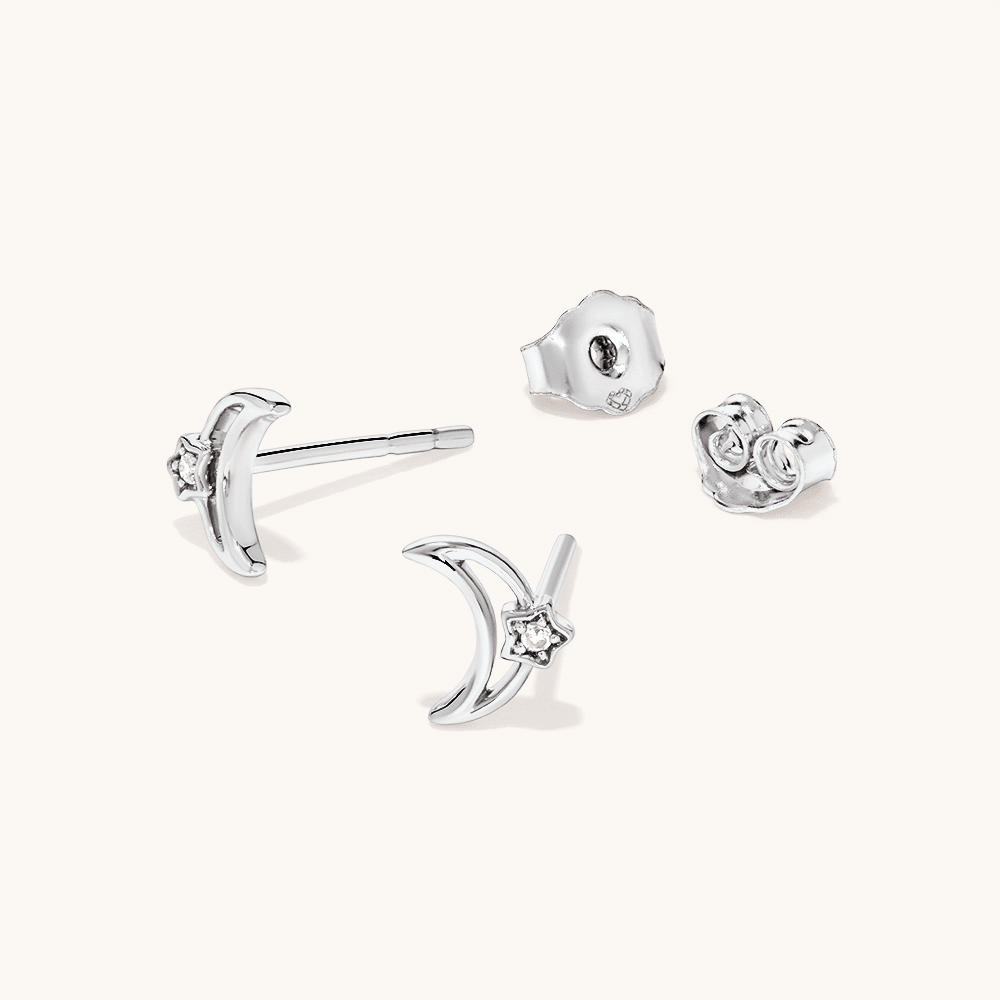 Star Moon Laboratory-Grown Diamond Set Stud Earrings in Rhodium Plated Sterling Silver Earrings Bevilles 