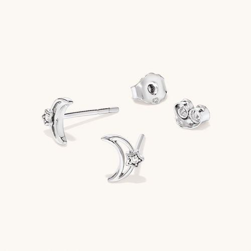 Star Moon Laboratory-Grown Diamond Set Stud Earrings in Rhodium Plated Sterling Silver Earrings Bevilles 