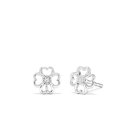 Four-Leaf Clover Laboratory-Grown Diamond Set Stud Earrings in Rhodium Plated Sterling Silver Earrings Bevilles 