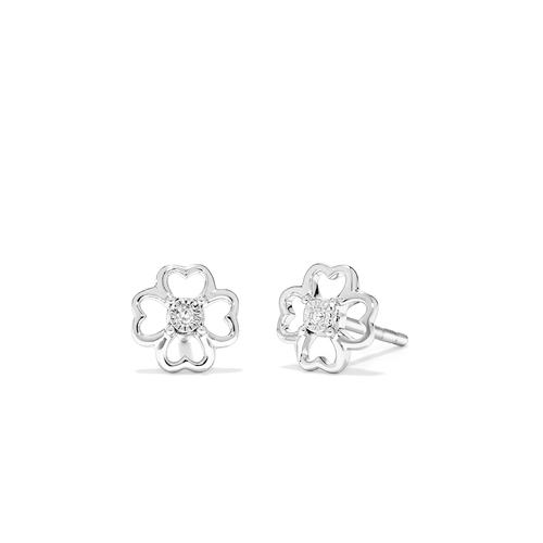 Four-Leaf Clover Laboratory-Grown Diamond Set Stud Earrings in Rhodium Plated Sterling Silver Earrings Bevilles 