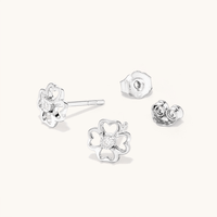 Four-Leaf Clover Laboratory-Grown Diamond Set Stud Earrings in Rhodium Plated Sterling Silver Earrings Bevilles 