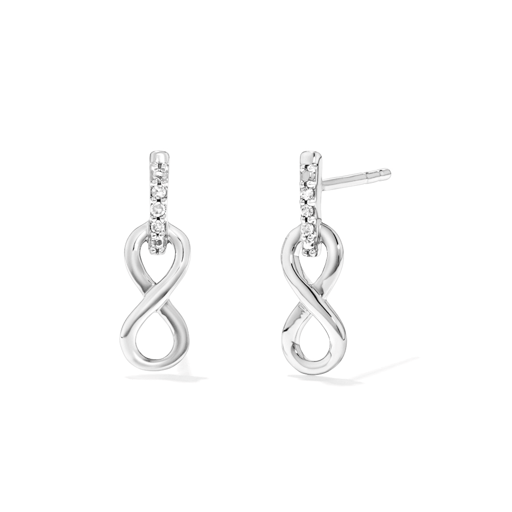Infinity Drop Laboratory-Grown Diamond Set Stud Earrings in Rhodium Plated Sterling Silver Earrings Bevilles 