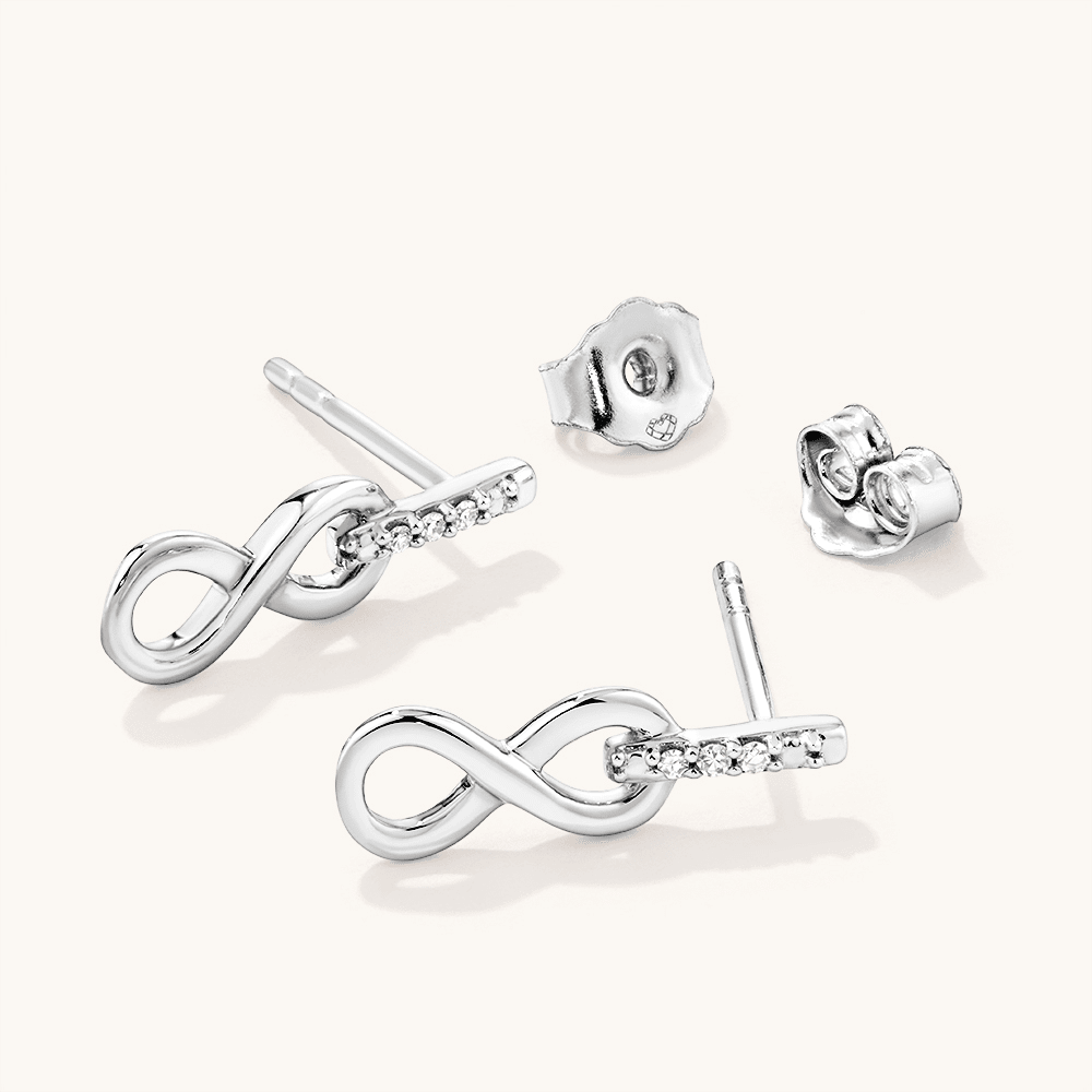 Infinity Drop Laboratory-Grown Diamond Set Stud Earrings in Rhodium Plated Sterling Silver Earrings Bevilles 