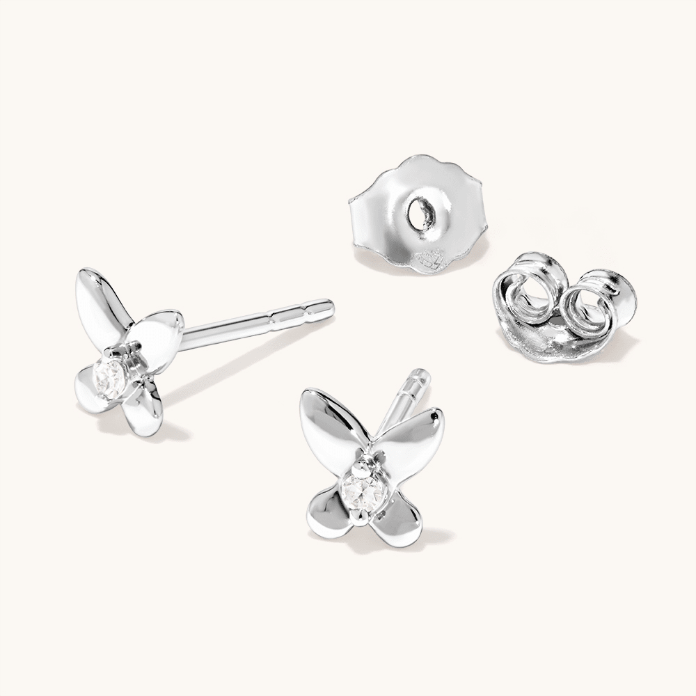 Butterfly Laboratory-Grown Diamond Set Stud Earrings in Rhodium Plated Sterling Silver Earrings Bevilles 