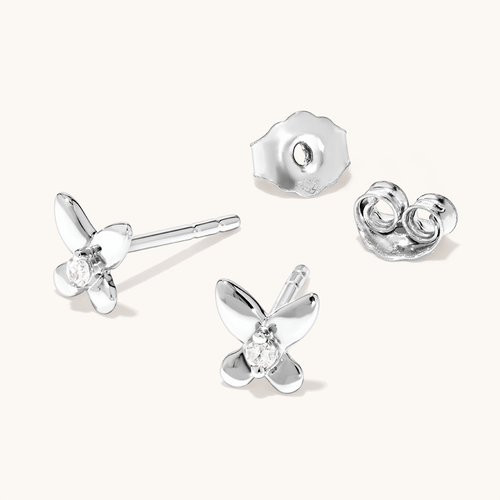Butterfly Laboratory-Grown Diamond Set Stud Earrings in Rhodium Plated Sterling Silver Earrings Bevilles 
