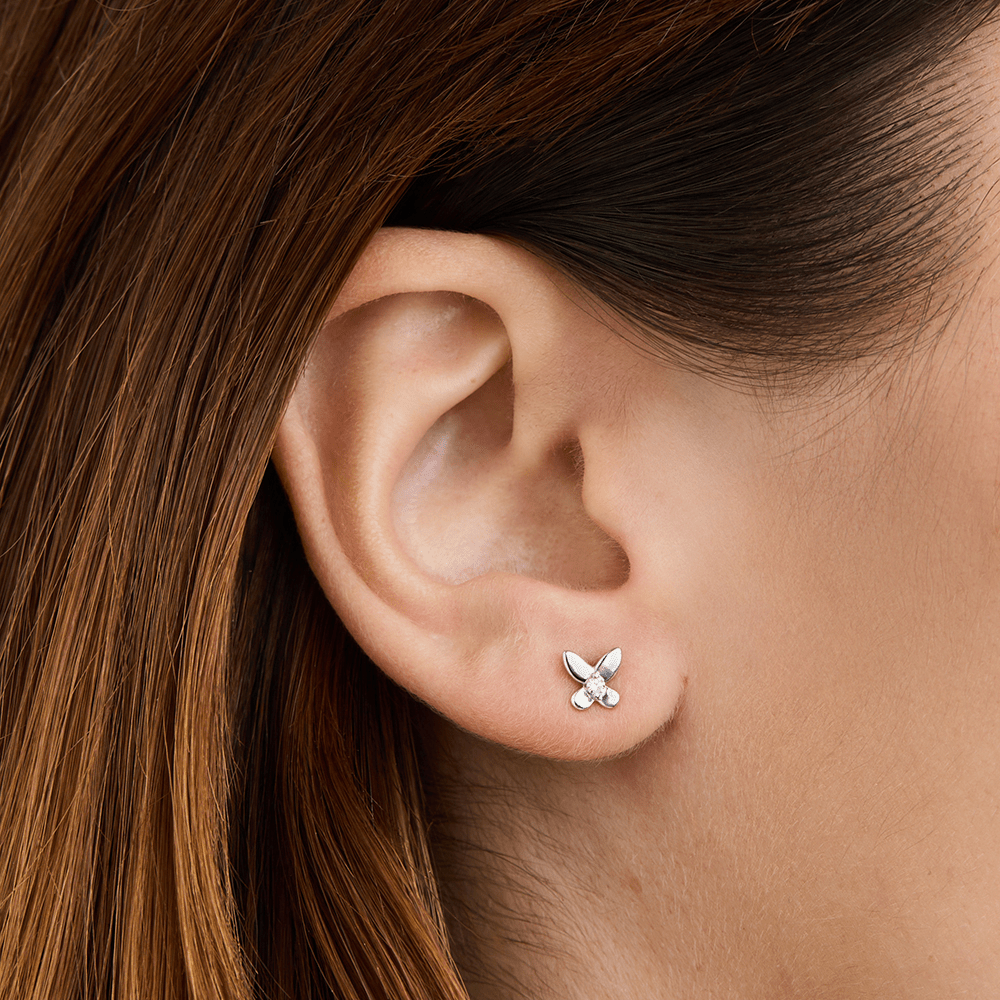 Butterfly Laboratory-Grown Diamond Set Stud Earrings in Rhodium Plated Sterling Silver Earrings Bevilles 