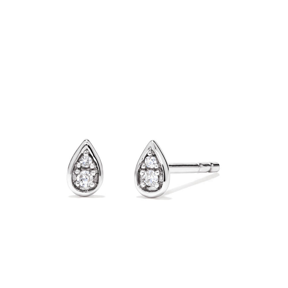 Pear Shaped Cluster Laboratory-Grown Diamond Set Stud Earrings in Rhodium Plated Sterling Silver Earrings Bevilles 
