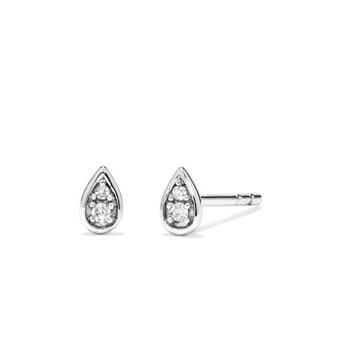 Pear Shaped Cluster Laboratory-Grown Diamond Set Stud Earrings in Rhodium Plated Sterling Silver Earrings Bevilles 