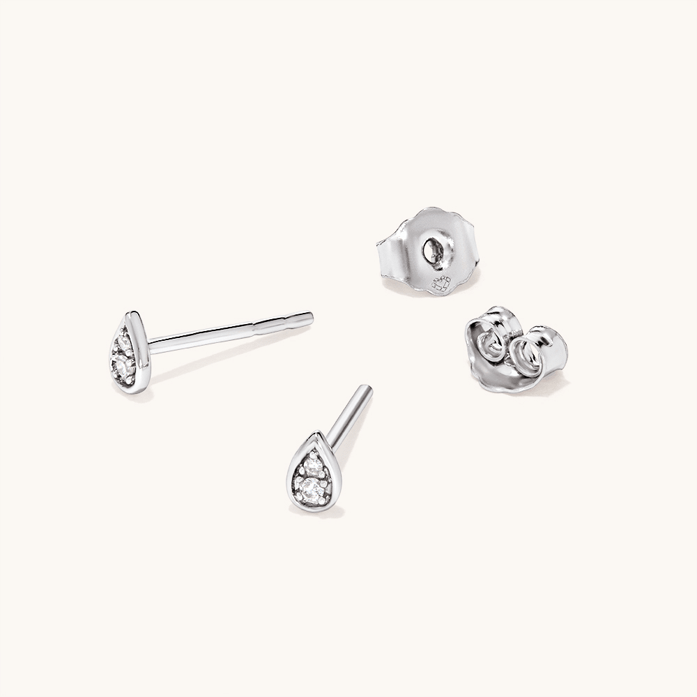 Pear Shaped Cluster Laboratory-Grown Diamond Set Stud Earrings in Rhodium Plated Sterling Silver Earrings Bevilles 