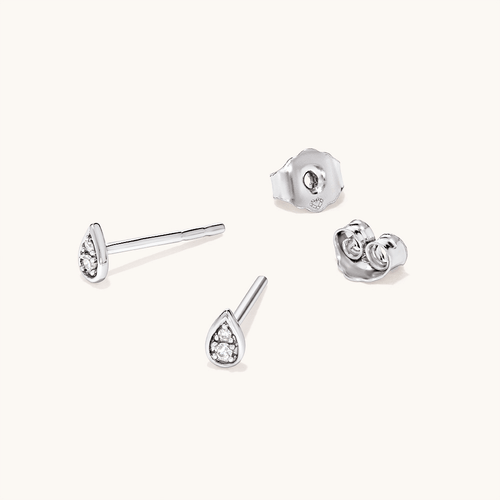 Pear Shaped Cluster Laboratory-Grown Diamond Set Stud Earrings in Rhodium Plated Sterling Silver Earrings Bevilles 