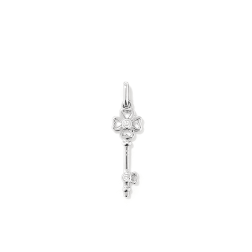 Four-Leaf Clover Key Laboratory-Grown Diamond Set Pendant in Rhodium Plated Sterling Silver Pendants Bevilles 