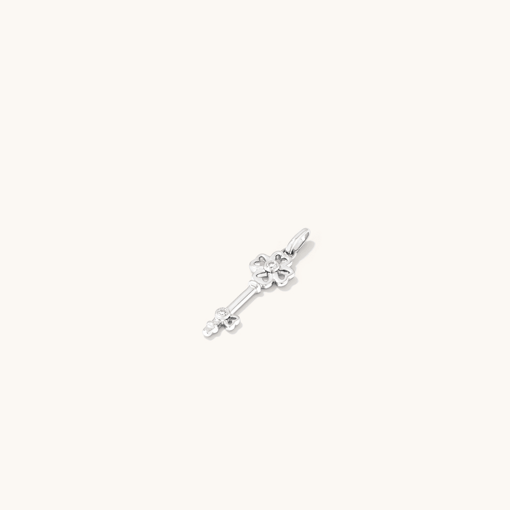 Four-Leaf Clover Key Laboratory-Grown Diamond Set Pendant in Rhodium Plated Sterling Silver Pendants Bevilles 