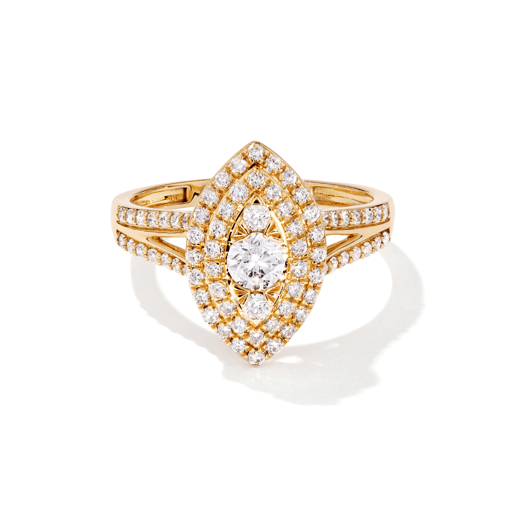Marquise Shape Cluster Ring with 0.75tw of Laboratory-Grown Diamonds in 9kt Yellow Gold Rings Bevilles 