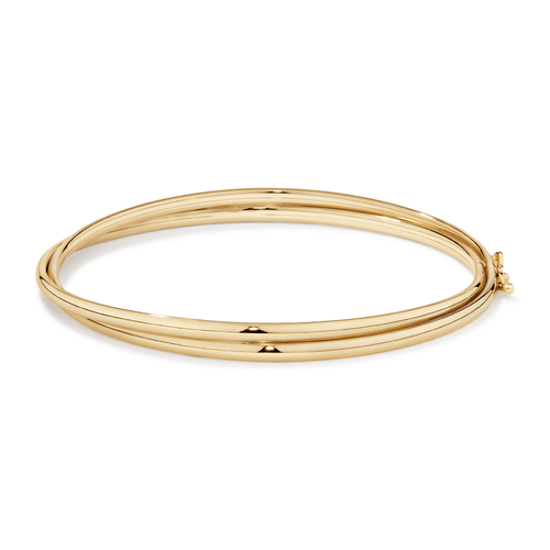 60mm Cross Over Bangle in 9kt Yellow Bonded Gold Bangles Bevilles 