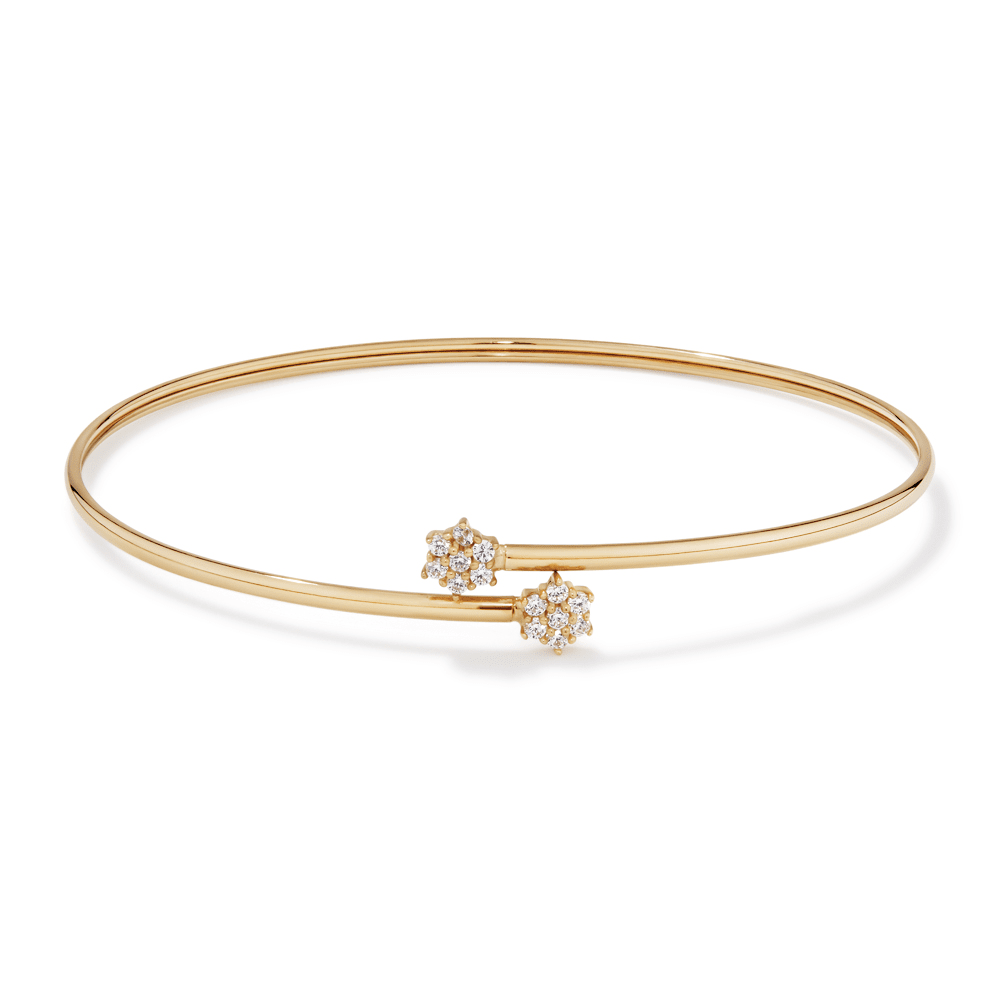 60mm Cubic Zirconia Flower Cross Over Bangle in 9kt Bonded Gold Silver Filled Bangles Bevilles 