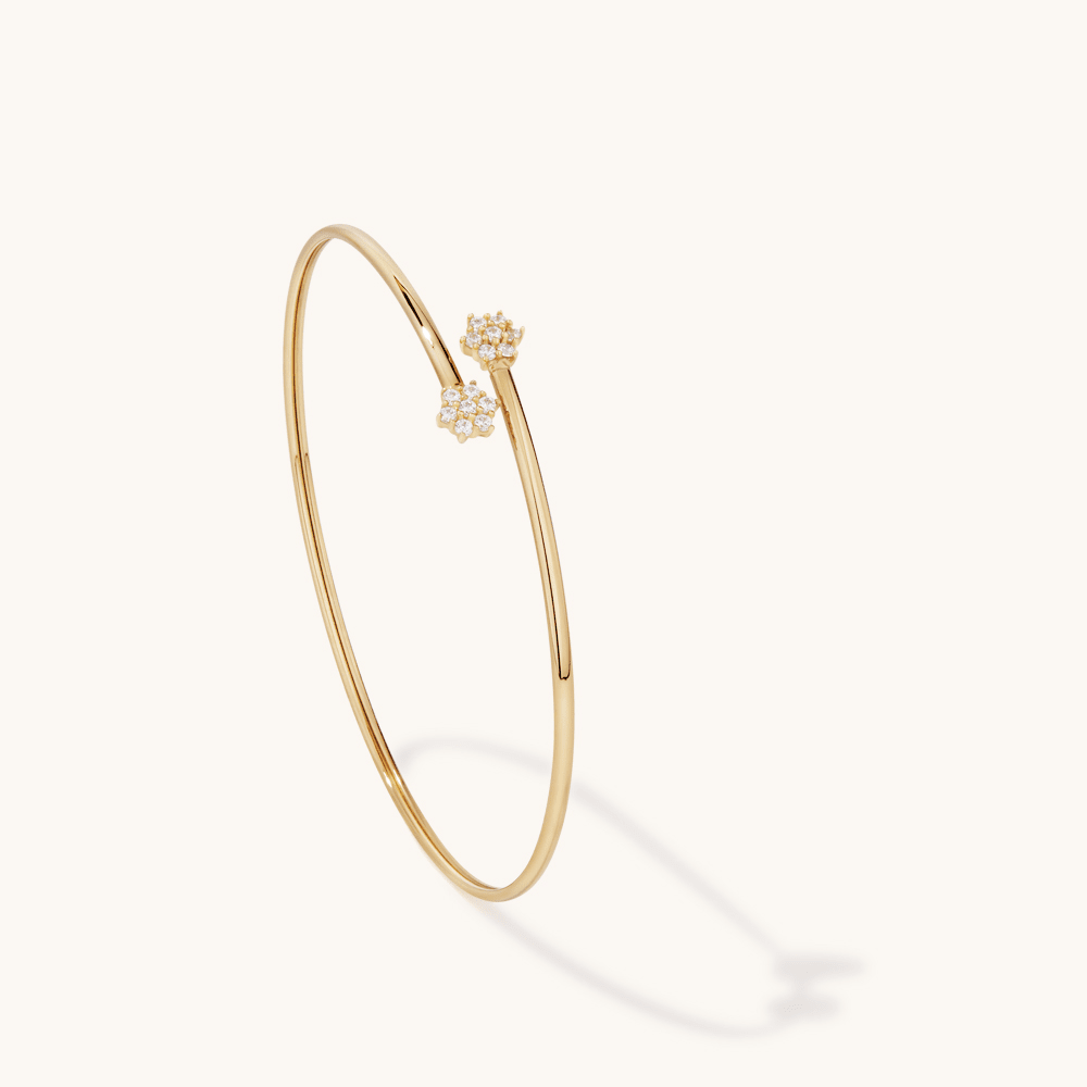 60mm Cubic Zirconia Flower Cross Over Bangle in 9kt Yellow Bonded Gold Bangles Bevilles 