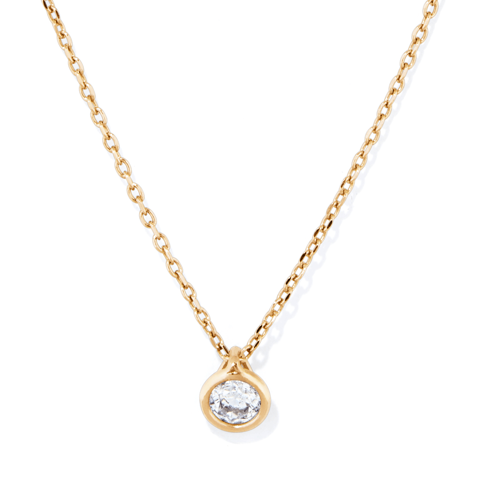 45cm Round Cubic Zirconia Bezel 4mm Pendant Necklace in 9kt Yellow Bonded Gold Pendants Bevilles 