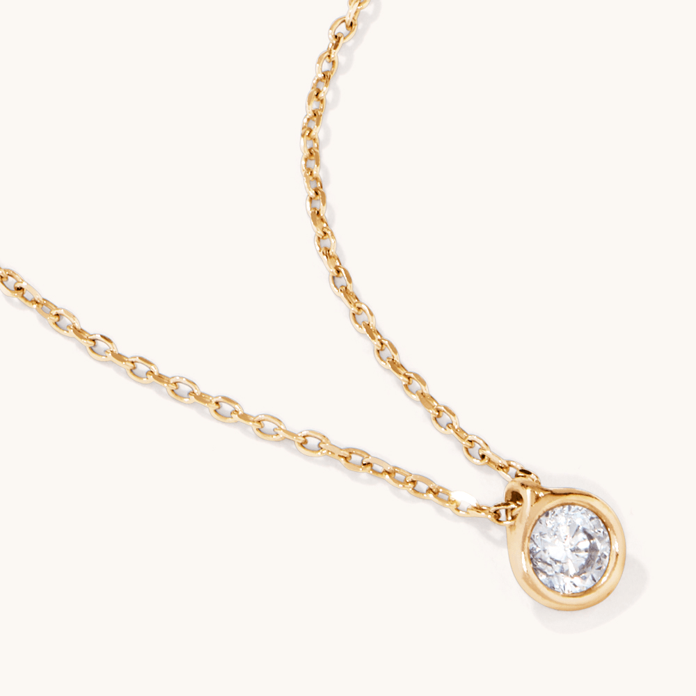 45cm Round Cubic Zirconia Bezel 4mm Pendant Necklace in 9kt Yellow Bonded Gold Pendants Bevilles 