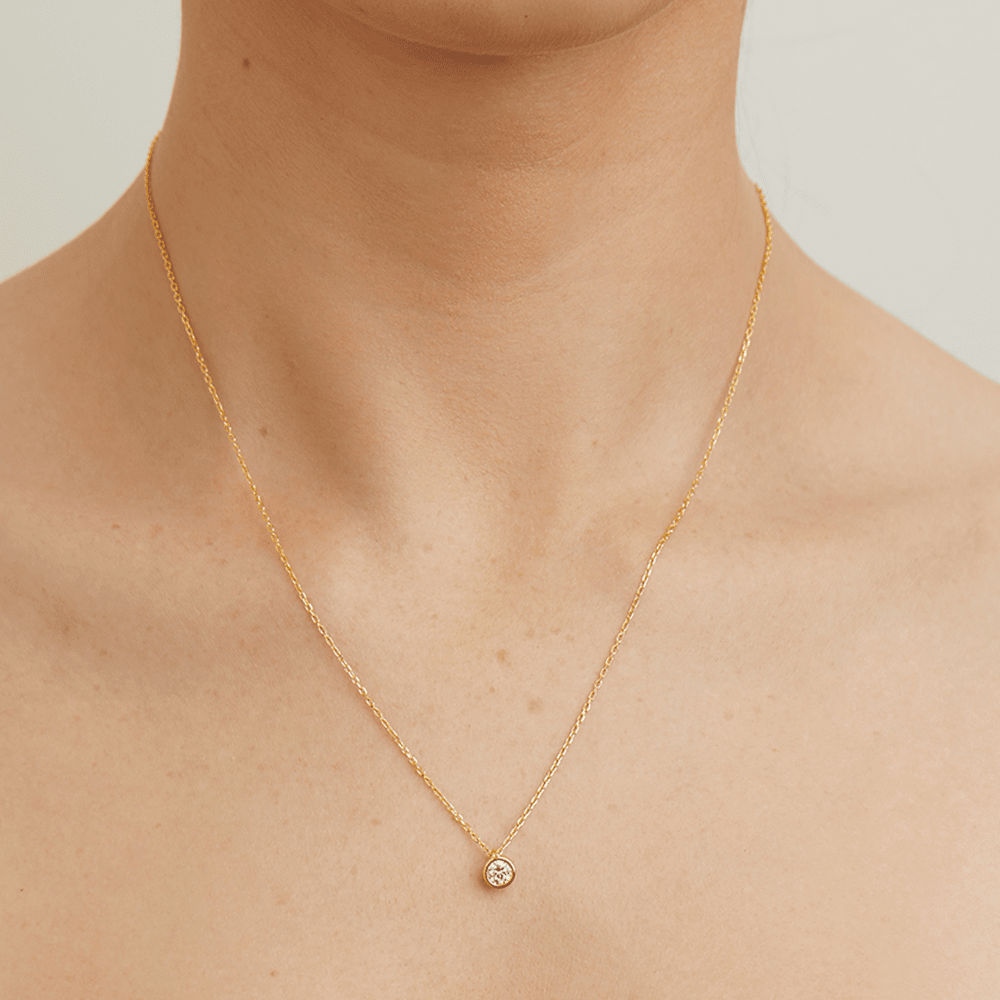 45cm Round Cubic Zirconia Bezel 4mm Pendant Necklace in 9kt Yellow Bonded Gold Pendants Bevilles 