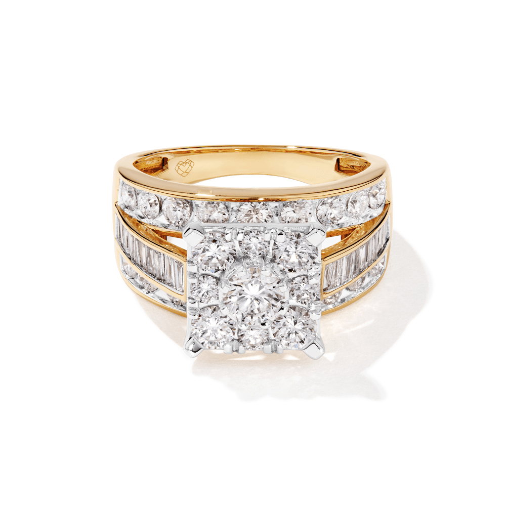 Cushion Shape Cluster Shoulder Ring with 2.00tw of Laboratory-Grown Diamonds in 9kt Yellow Gold Rings Bevilles 