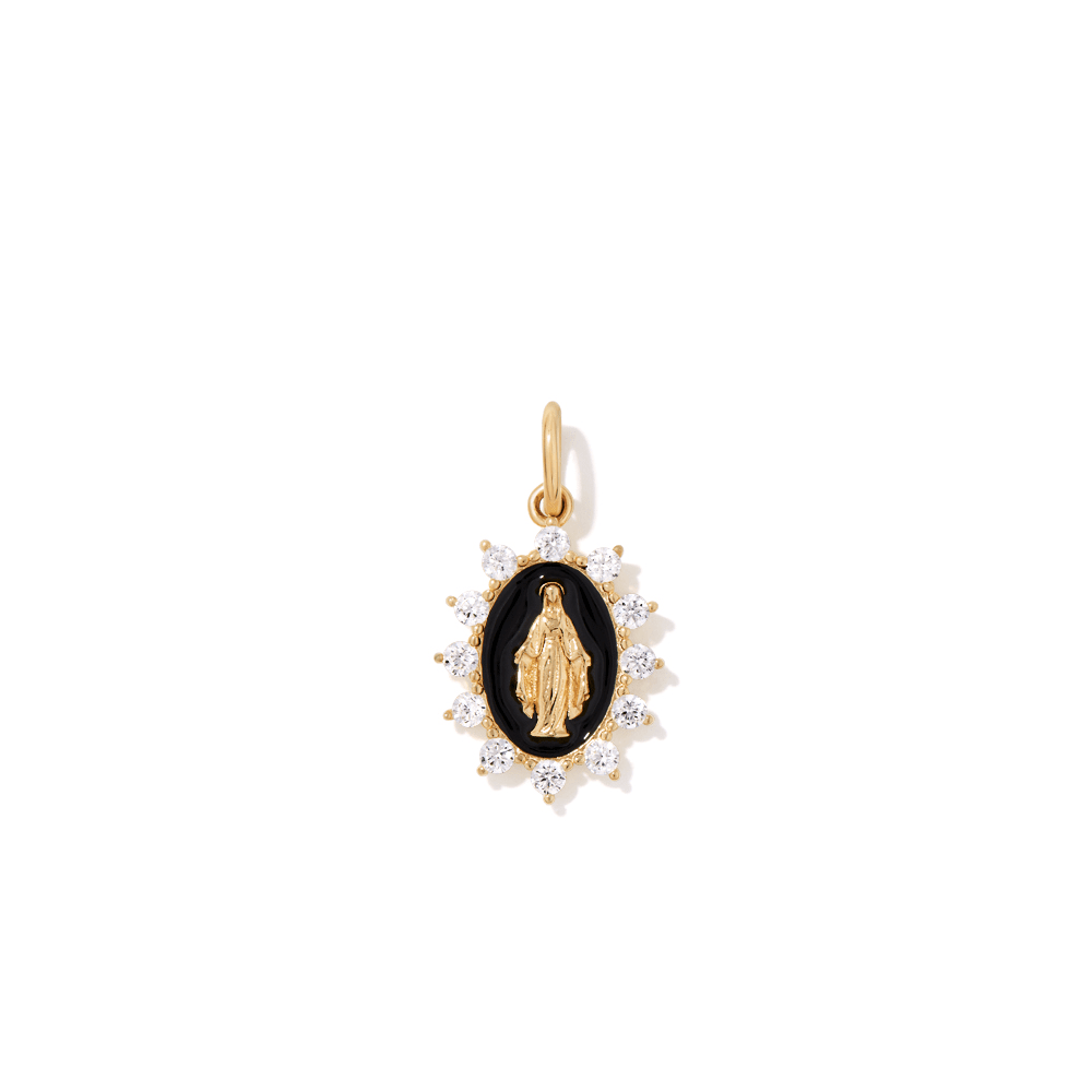Cubic Zirconia and Enamel Mother Mary Pendant in Sterling Silver Pendants Bevilles 