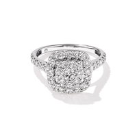 Cushion Shaped Cluster Ring with 1.00tw of Laboratory-Grown Diamonds in Sterling Silver and Platinum Rings Bevilles 