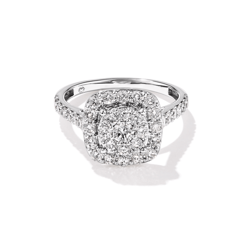 Cushion Shaped Cluster Ring with 1.00tw of Laboratory-Grown Diamonds in Sterling Silver and Platinum Rings Bevilles 