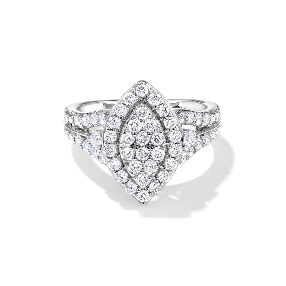 Marquise Shape Cluster Ring with 1.00tw of Laboratory-Grown Diamonds in Sterling Silver and Platinum Rings Bevilles 