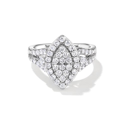Marquise Shape Cluster Ring with 1.00tw of Laboratory-Grown Diamonds in Sterling Silver and Platinum Rings Bevilles 
