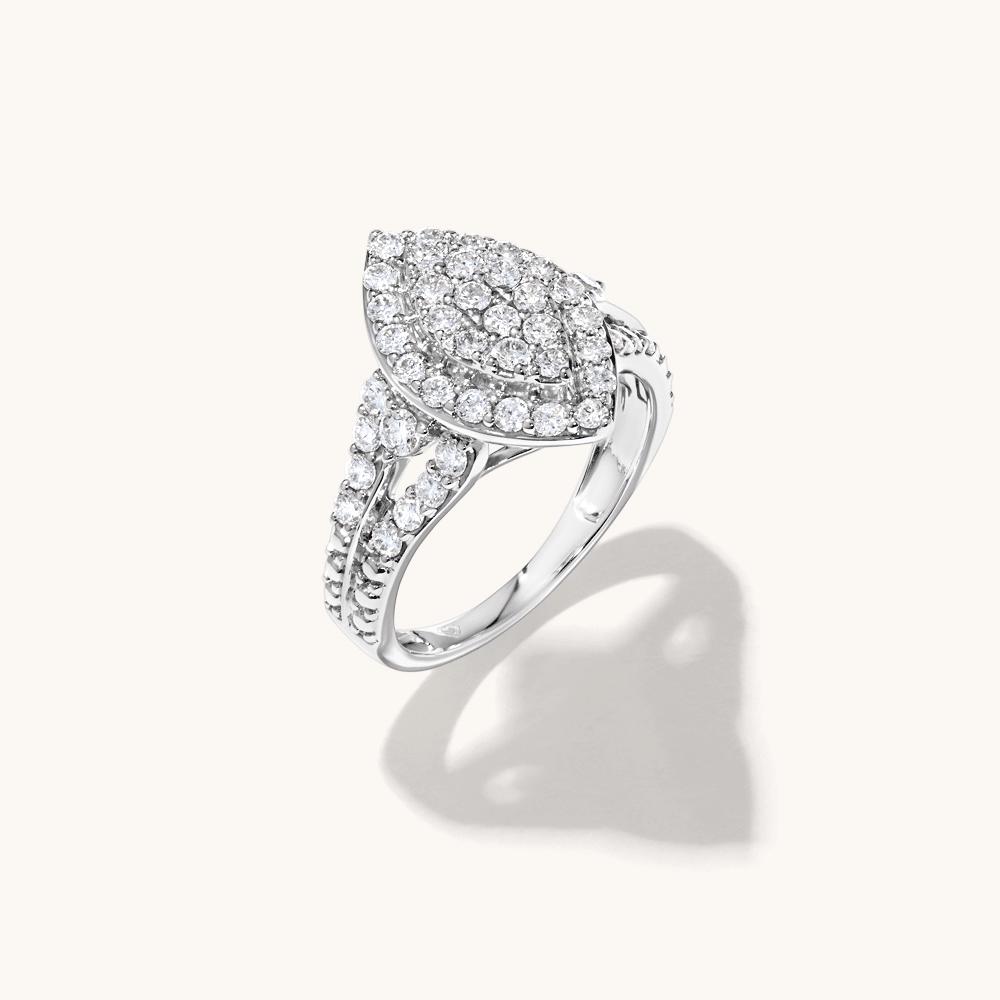 Marquise Shape Cluster Ring with 1.00tw of Laboratory-Grown Diamonds in Sterling Silver and Platinum Rings Bevilles 